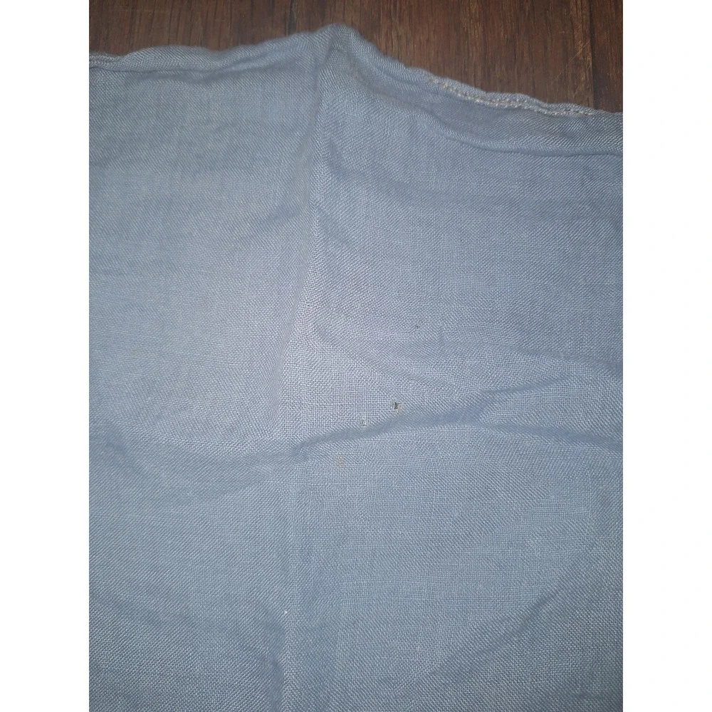 Vintage Blue Linen Table Runner and Napkin Set Floral Embroidery Lace‎ Trim